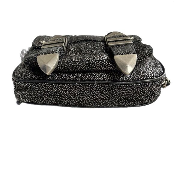 Rebecca Minkoff Black Leather Buckle Bag Crossbody Pebbled Silver - Picture 5 of 16